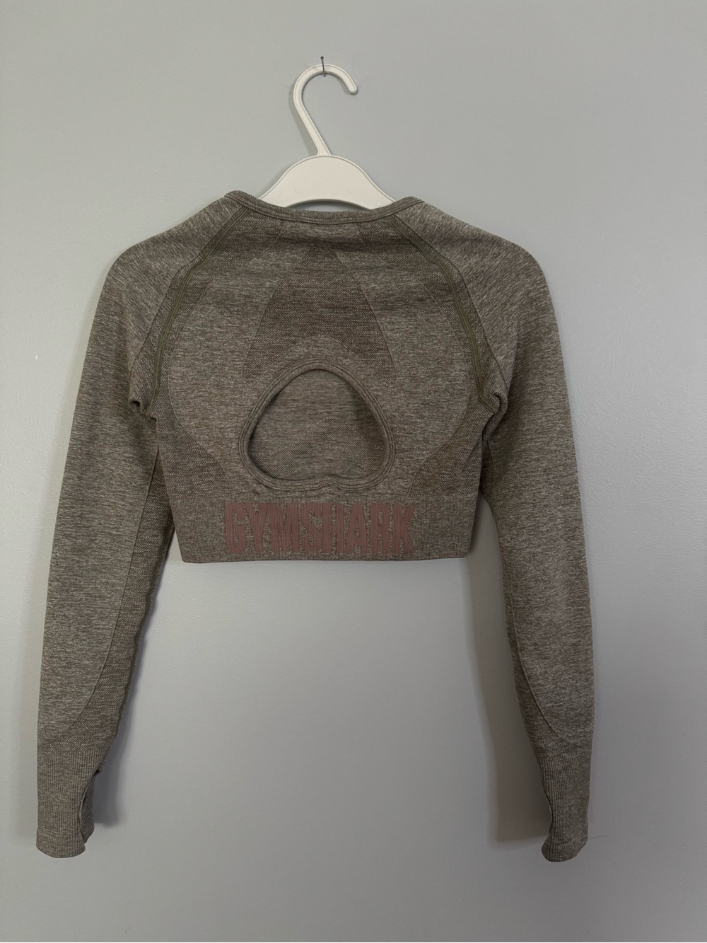 Gymshark Flex Sports Open Back Long Sleeve Crop Top Olive Grey S - Picture 4 of 9